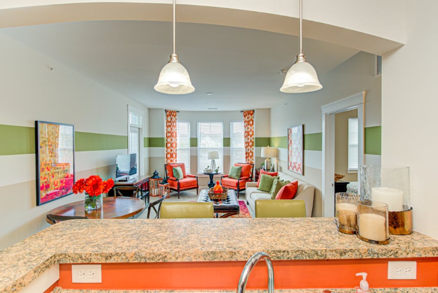 Dining room at model Carmel apartments